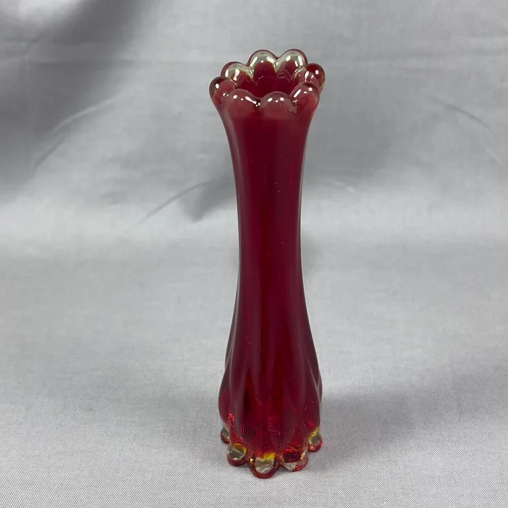 Vtg Fostoria 1229 Ruby Red Heirloom Art Clear Glass Bud 6" Vase 60s Glows - Picture 4 of 16